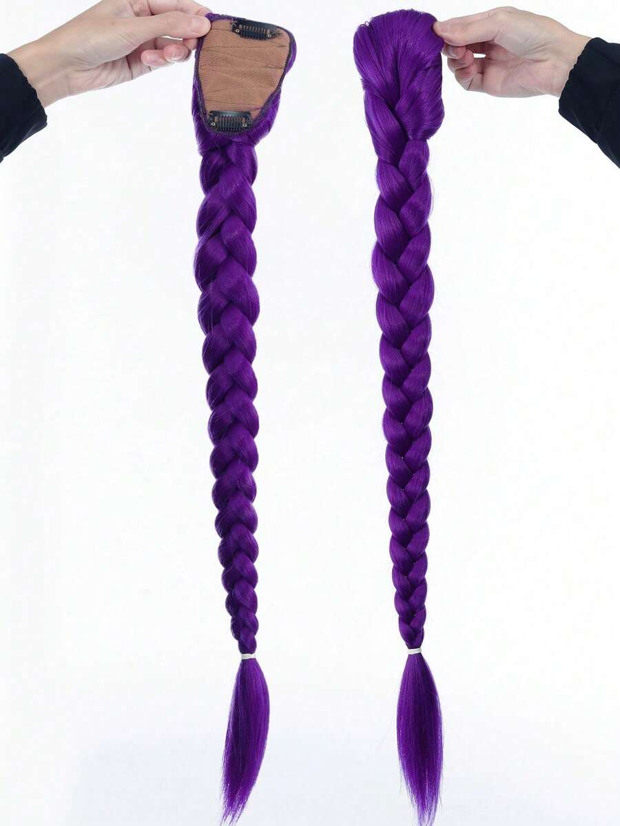 紫色编织假发，时尚迷人，适合女性、名人及角色扮演，彩虹渐变色，派对必备，编织马尾辫，轻盈耐用的合成纤维，适合节日、盛会、服装及配饰，超长浓密假发和马尾辫，派对及情人节装饰道具及配饰 - 彩色 - 查看 1