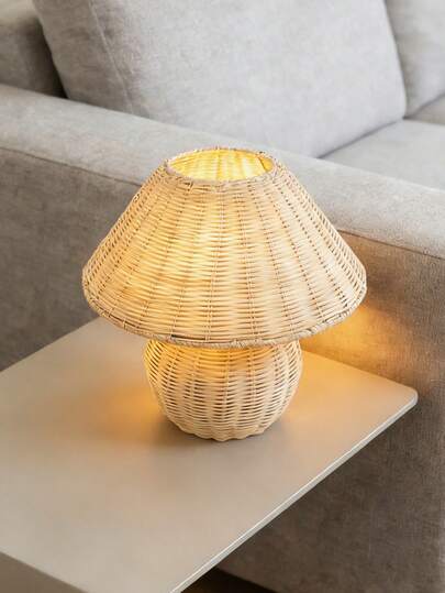 1pc Bohemian Rattan Pleated Table Lamp, Nordic Ins Style Soft Lighting Bedroom Bedside Lamp, Cozy Decor Nightlight For Homestay