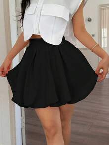 Solstice Apparel Bubble Pleat High Waist A-Line Mini Skirt, Matte Black Fabric, Suitable For Commute, Daily Wear, Date, Spring/Summer, Valentine's Day - Black - View 4