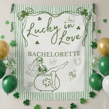 Lucky In Love Bachelorette Backdrop Banner, St Patricks Day Cocktail Party Decor, Lucky Bridal Shower Backdrop, Bach Photo Booth, St Pattys Party, Versatile Home & Wall Decor, Holiday Party Decor, Festive Atmosphere, Durable Party Banner - màu xanh lá - Xem 8