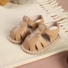 1 Pair Fashion Versatile Embroidered Flower Sandals, Soft Bottom Pre-Walker Shoes, Suitable For Infants And Toddlers, Party And Holiday Occasions - Apricot - View 9