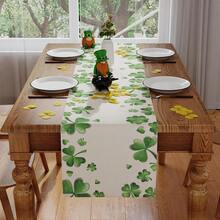 1PC St. Patrick's Day Table Runner, Green Shamrock Lucky St. Patrick's Day Tablecloth, Seasonal Spring Holiday Dining Table Decoration, Home Party Kitchen Table Decor Tablecloth - Beige - View 6