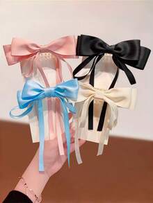 1个儿童简约时尚蝴蝶结低马尾发夹，百搭优雅甜美柔软丝带发饰 - 彩色 - 查看 4