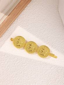 1pc Gold-Plated Women's Hair Clip, Coin Tassel, Middle Eastern Bridal Headpiece, Side Clip, Barrette, Fashion Women's Headpiece, Eid Festival Hair Clip - Multicolor - View 8