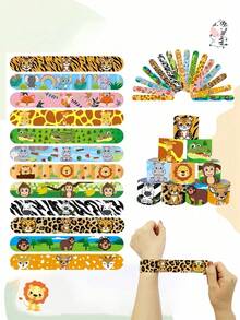 24/12pcs Animal Pat-On Bracelets, Perfect For Kids' Party Gifts, Jungle-Themed Snap Bracelets, Wildlife Leather-Textured Wristbands, Birthday Gifts, - Multicolor - View 10