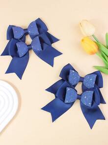 4个儿童/青少年蓝色丝带蝴蝶结发夹，休闲优雅发饰，绝佳礼品之选