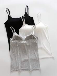 3pcs Women Seamless Camisole Vest Tops, Padded Bra With Spaghetti Strap, Multi-Color