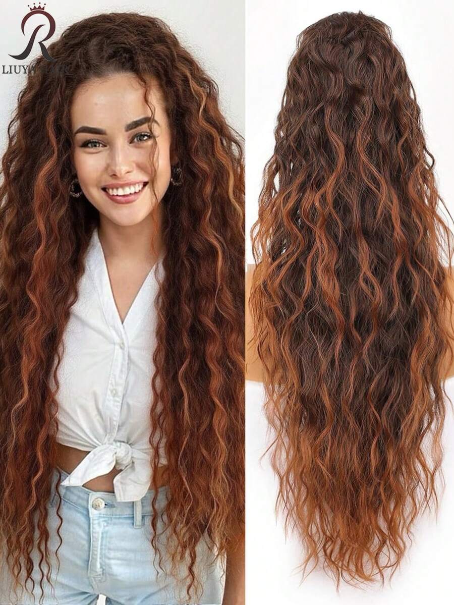 Tóc giả đuôi ngựa dài 28 inch, kiểu gợn sóng xoăn, sợi tổng hợp nhiều lớp chịu nhiệt, tóc giả sợi chịu nhiệt gợn sóng xoăn, unisex, dễ đeo, màu đen nâu, phù hợp cho tiệc tùng và tạo kiểu hàng ngày, phù hợp với mọi tông da, kiểu cơ bản, sợi chịu nhiệt cao, vẻ ngoài tự nhiên.