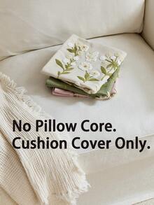 1件粉色春季花卉刺绣抱枕套，蝴蝶野花图案，室内装饰，四季皆宜，不含枕芯 - 粉色 - 查看 3