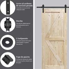 2m Resistente Kit de Riel de Puerta Corredera de 6.6 Pies de Ruedas Grandes, Kit de Herrajes para Puerta Corredera de Granero, Adecuado para Puertas Individuales,Graneros,Trastero,Garajes - Negro - Ver 3