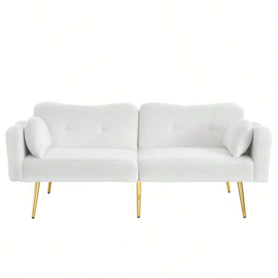 [Sleeping Function] 2-Seater Sofa Bed - Modern 2-Seater Sofa With Adjustable Backrest And Gold Metal Legs, Integrated Bed Function. Multifunctional 2-In-1 Furniture. - White - View 1
