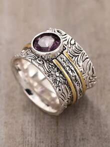 1枚镶嵌立方氧化锆的女士戒指，适合情人节、结婚纪念日、派对等场合佩戴。 - 1# - 查看 7