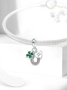 1个镀银绿色三叶草无限符号链吊坠，适合女性手链DIY饰品 - 銀色 - 查看 6