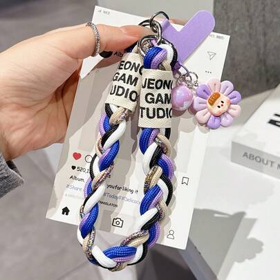 这款色彩缤纷的六股短绳可爱向日葵吊坠手机挂绳腕带，非常适合挂在背包、斜挎包或手机上，增添独特风格。它还可以用作钥匙扣、背包钥匙扣、汽车钥匙扣、包包挂饰或装饰品。