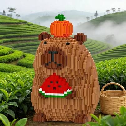 Bộ đồ chơi xếp hình 1750 mảnh hình chuột lang nước ăn dưa hấu, mô hình chuột lang nước ăn dưa hấu thú vị và dễ thương, thích hợp để trang trí nhà cửa và làm quà tặng ngày lễ.