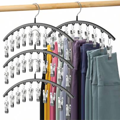 10-Clip Metal Yoga Pants Hanger, Space-Saving Wardrobe Storage Organizer With Rubber-Coated Clips For Hanging Clothes, Pants, Skirts, Scarves And Socks. Suitable For Hotel, Bathroom, Bedroom And Dorm. Perfect Gift For Christmas, Halloween, Valentine's Day And Birthday.