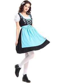 Bộ trang phục Oktoberfest màu xanh dương dành cho nữ, bao gồm tạp dề, trang phục truyền thống vùng Bavaria, thích hợp cho lễ hội Carnival và tiệc Halloween. - Màu xanh bạc hà - Xem 5