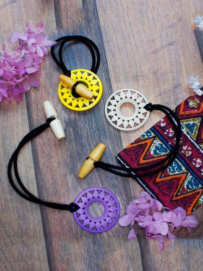 Ett set med tre hårband i bohemisk stil med geometriska mönster, utrustade med ett extra långt resårband, lämpliga för att fixa rufsiga flätor, hårsnoddar, hårspännen för dam, pannband, ihåliga elastiska hårband med solrosmotiv, gör-det-själv afrikanska rufsiga flätor i ringform. , Hästsvanshållare , Hårresår , Hårgummiband , Scrunchies , Hårrep