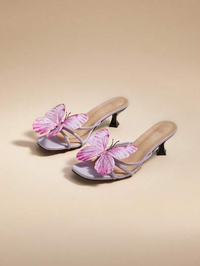 Glizzene 优雅的泰国设计师蝴蝶带一脚蹬凉鞋，时尚女士高跟鞋，2025年夏季新品