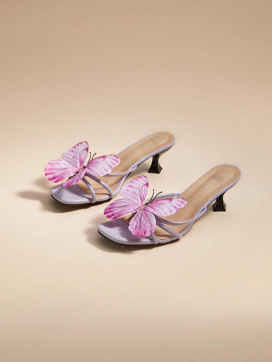 Glizzene 优雅的泰国设计师蝴蝶带一脚蹬凉鞋，时尚女士高跟鞋，2025年夏季新品