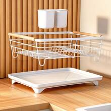 1pc Adjustable & Expandable Single-Tier Draining Rack - Space-Saving Black Sink Organizer With Utensil Hooks, Multifunctional Kitchen Storage Rack For Plates, Bowls And Cutlery, Kitchen Countertop Drainer - Multicolor - View 3