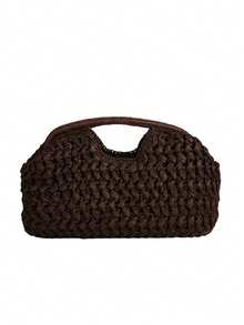 Casual Retro Shell Straw Clutch Bag, Women Designer Woven Handbag, Elegant Handmade Summer Beach Bag - Coffee - View 1
