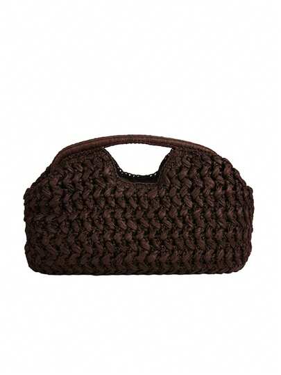Casual Retro Shell Straw Clutch Bag, Women Designer Woven Handbag, Elegant Handmade Summer Beach Bag