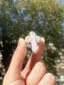 DUBSS 1 pieza Anillo de cruz con diamantes de imitación plateado para hombres, joyería de estilo hip hop - Anillo cruzado - Ver 8