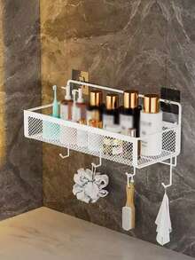 No Drill Bathroom Wall Mounted Storage Rack, Washroom Toilet Shower Hanging Hook Bathroom Organizer - Black - View 15