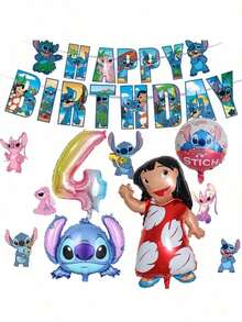 11pcs Lilo & Stitch Themed Birthday Decoration Set For Ages 1-9, Including Stitch-Shaped Balloons And 'HAPPY BIRTHDAY' Letter Banner, Perfect For Birthday Parties - Multicolor - View 16