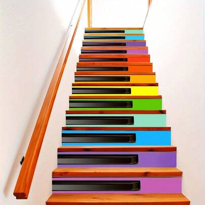 13pcs Colored Piano Key Wall Stickers, Peel-And-Paste Stair Stickers, Vinyl Strip Stickers, Self-Adhesive Furniture Stickers, Waterproof And Removable Wall Stickers, 100.0 * 18 Cm