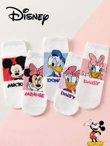 Disney 5双装女士短袜礼品套装，夏季袜子，印有米奇、米妮、唐老鸭、黛丝卡通图案，舒适透气，时尚新颖袜子 - 彩色 - 查看 5