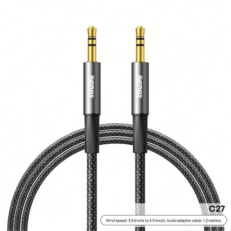 REMAX CB08 (3,5 m) Windgeschwindigkeit 3,5 m auf 3,5 m Anschluss Audio-Adapterkabel 1,2 m, hochauflösende Klangqualität, keine Wiedergabeverzögerung, robust und langlebig, weitgehend kompatibel, Kopf aus Aluminiumlegierung, kratzfest und verschleißfest. - Schwarz - Übersicht 1