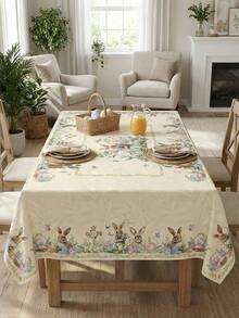 1 pièce/Chemin de table rétro Macaron Lapin, Œuf de Pâques et Floral, Nappe en polyester durable de style vintage, Décoré avec des motifs mignons de lapin, d'œuf et de fleurs, Convient pour le brunch de jardin de Pâques, les fêtes de printemps en extérieur, les rassemblements familiaux, la décoration de table familiale et les célébrations de fêtes. - Multicolore - Voir 3
