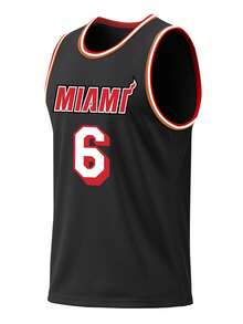 Men's 6 Black Basketball Jersey Casual Embroidered And Sewn Round Neck Vest Party Sports Top - Black - View 2