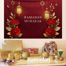 1pc Extra Large Eid Mubarak Pattern Printed Tapestry, Oversized Decorative Hanging Cloth, Home Decor, Holiday Gift, Party Decoration, With Installation Bag - Multicolor - View 4