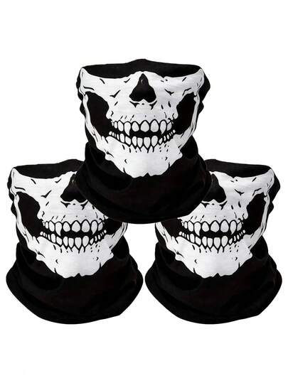 1个或多个男女通用骷髅头面具，万圣节面具，趣味面具，恶搞面具，骑行面具，脖套，适合日常佩戴、骑行、防晒或派对使用