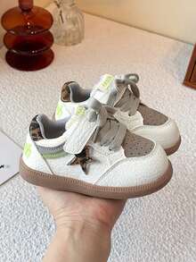 1 Pair Back To School Casual & Fashionable Children's Sports Shoes, Made Of PU Leather Patchwork Upper, Soft, Comfortable, Lightweight, Easy Slip-On Closure, Suitable For Indoor, Outdoor, Play, Sports And Other Occasions - Khaki - View 5