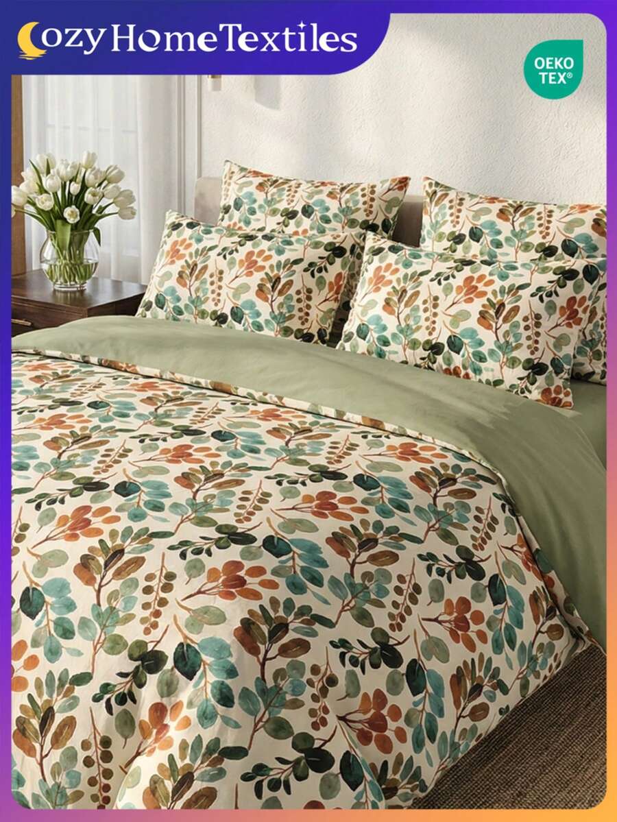 1个/2个印花枕套，不含枕芯，绿色植物印花，日常使用的聚酯纤维，柔软亲肤，舒适面料，家居纺织品，适用于客厅、卧室、户外、沙发装饰，通过Oeko-Tex认证 - 彩色 - 查看 1