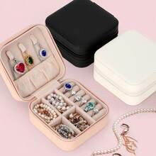 1 pieza Joyero, Joyero de viaje portátil de piel sintética blanca, Joyero de almacenamiento negro, Joyero portátil mini rosa con cremallera, Caja de almacenamiento para collares, anillos, colgantes, pulseras, pendientes, Caja de embalaje de joyas, Adecuado como regalo del Día de la Madre, regalo de boda, regalo de dama de honor, regalo de aniversario, regalo de Navidad y regalo de boutique para la novia, Decoración de habitación - Multicolor - Ver 5