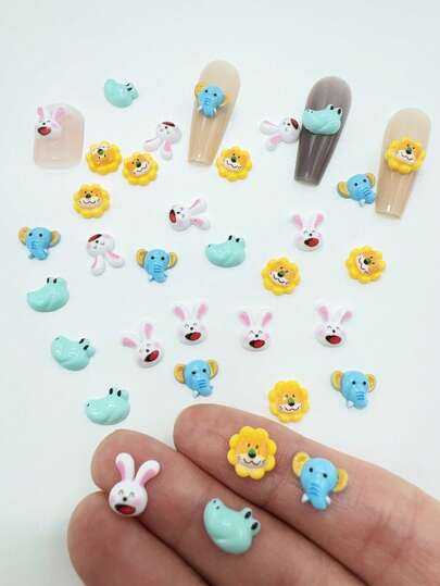 30Pcs 8-10mm Cute Mini Diy Kawaii Cartoon Resin Animal Flat Back Scrapbook Woman Nail Art Charms Manicure Figurines Decorations Charms Accessories Nails