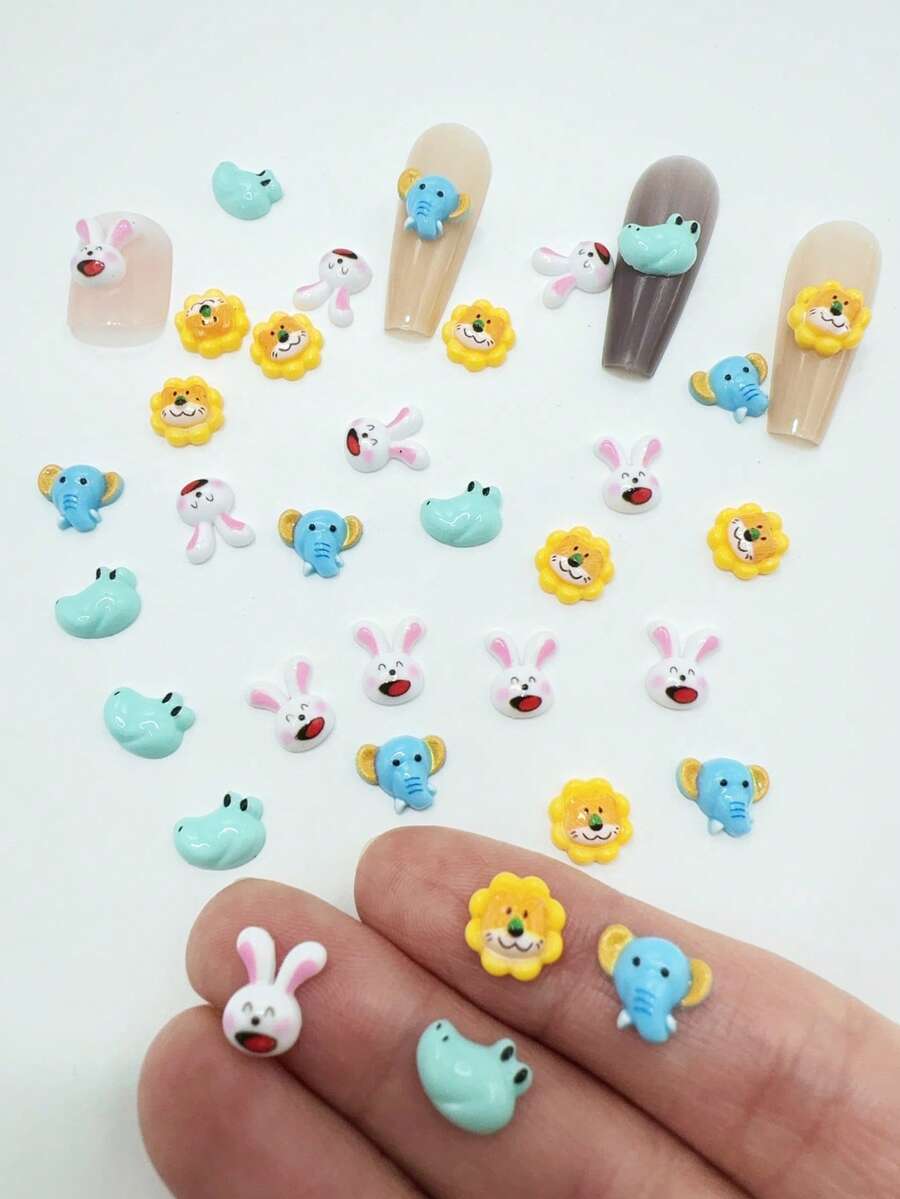 30 pièces 8-10 mm Mignons mini DIY Kawaii Personnages d'animaux en résine plate dos pour scrapbooking, nail art, manucure, figurines décoratives, accessoires pour ongles - Multicolore - Voir 1
