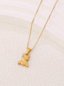 1pc Stainless Steel Bear Necklace For Women Fashion Ins Cute 18K Gold Plated Bear Pendant Chain Necklaces Jewelry - Necklace - View 6