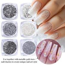 3D Metal Stars Nail Charms Gold Starlight Cross Nail Art Glitter Flakes Alloy Metallic Stars Rivet Studs Decorations For Women Girls Nails DIY Crafts Supplies - GoldSilverWhite - View 5