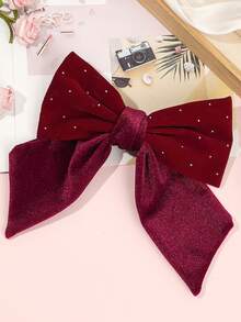 1个女士大号蝴蝶结发夹，黑色蝴蝶结发饰，大蝴蝶结发夹，法式发夹，带天鹅绒蝴蝶结，纯色马尾辫发饰（黑色和酒红色）