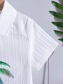 2pcs/Set Boys Casual Outgoing Fashion Random Print Decor Button Design Lapel Short Sleeve Top And Elastic Waist Random Print Shorts, Spring/Summer - White - View 6