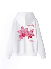 Áo nỉ dài tay in hoa có mũ trùm đầu, dây rút, có túi dành cho nữ, kiểu dáng rộng rãi, đa năng, thích hợp cho kỳ nghỉ, trang phục mùa đông thời trang, phù hợp mặc hàng ngày, màu trắng mùa xuân. - trắng - Xem 2