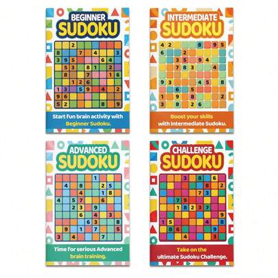 Sudoku For Logic Practice, Four Difficulty Options, Clean Puzzle Layout With Solutions, Improve Concentration, Reasoning And Patience