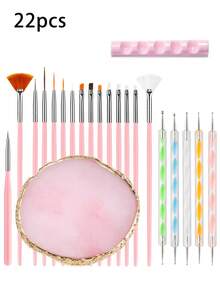 22/21 piezas Kit de herramientas de arte de uñas negro, incluye 15 bolígrafos de arte de uñas, 1 paleta de resina, 5 bolígrafos de acrílico de doble cabeza para tallado/punteado de silicona, set de herramientas de arte de uñas, tablero de exhibición de maquillaje DIY, adecuado para salón de uñas en casa - Blanco - Ver 22