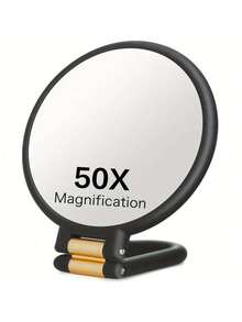 50倍放大镜，旅行手持镜，带手柄 - 双面手持镜，10倍/50倍放大倍率，可调节手柄/支架，可折叠手持旅行化妆镜，价格实惠，适合作为圣诞礼物，化妆品，化妆工具等。